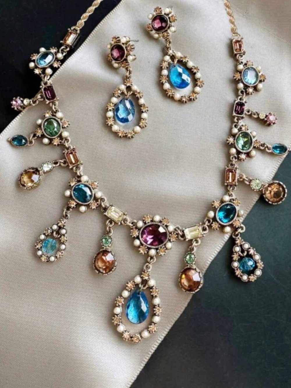 Multicolor Crystal Teardrop Necklace & Earring Set - Elegant Statement Jewelry